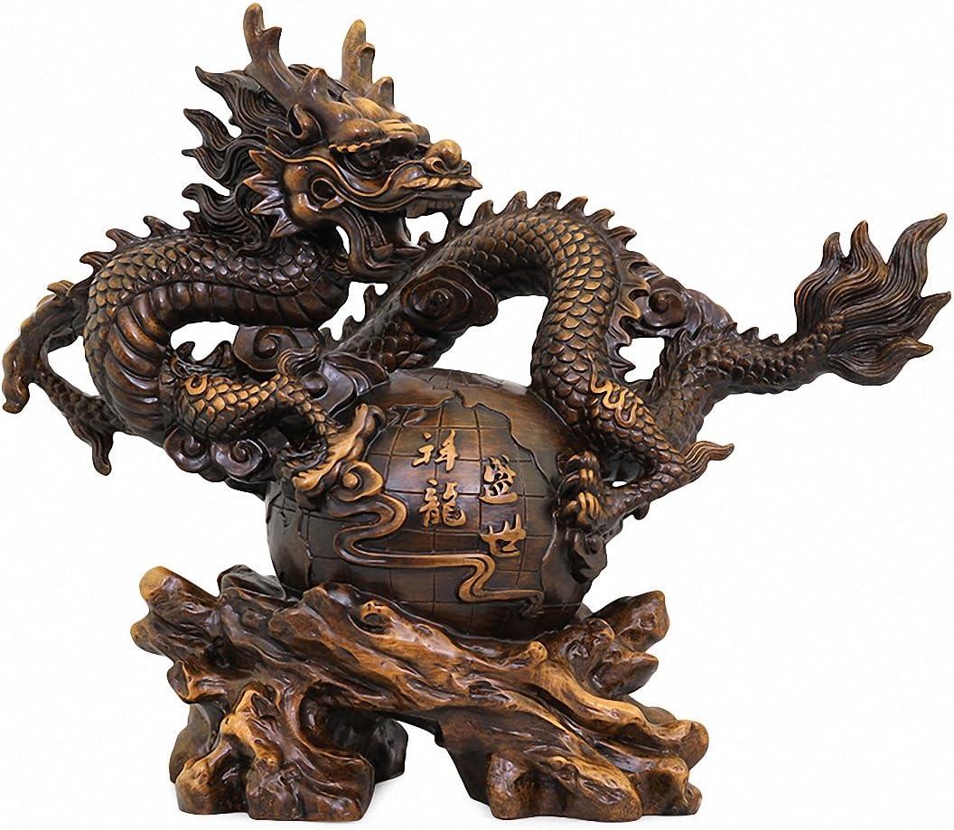 Large Size Chinese Zodiac Rosewood Color Dragon Statue Collectible Figurines Table Decor