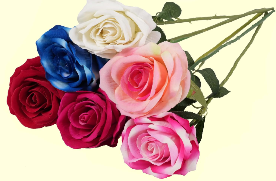 12PCS Artificial Flowers Silk Realistic Roses Fake Roses Bouquet Long Stem for Home Wedding Decoration Party Table Decoration Valentines Mother's Day (Mixed Color)