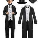 Rayekrot Deluxe Kids Abraham Lincoln Costume Boys Presidents Day Costume Halloween Cosplay Dress Up (10-12 Years) Black