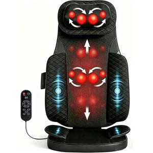 Shiatsu Back Massager with Heat, 4D Deep Tissue Kneading Massage Chair Pad, 35cm Long Track Full Back Massager with Vibration for Pain Relief, Office Home, Gifts for Men Women