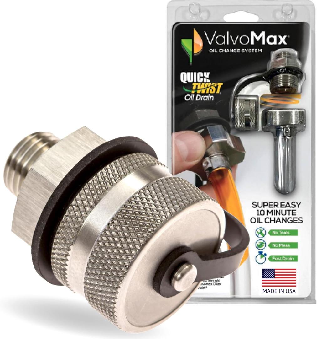 ValvoMax Oil Drain Valve - Quick Twist Oil Drain Plug for DIY Oil Changes At Home in 10 Minutes - No Tools, No Mess, No Cleanup - 1/2-20 Thread Size - Made in USA
