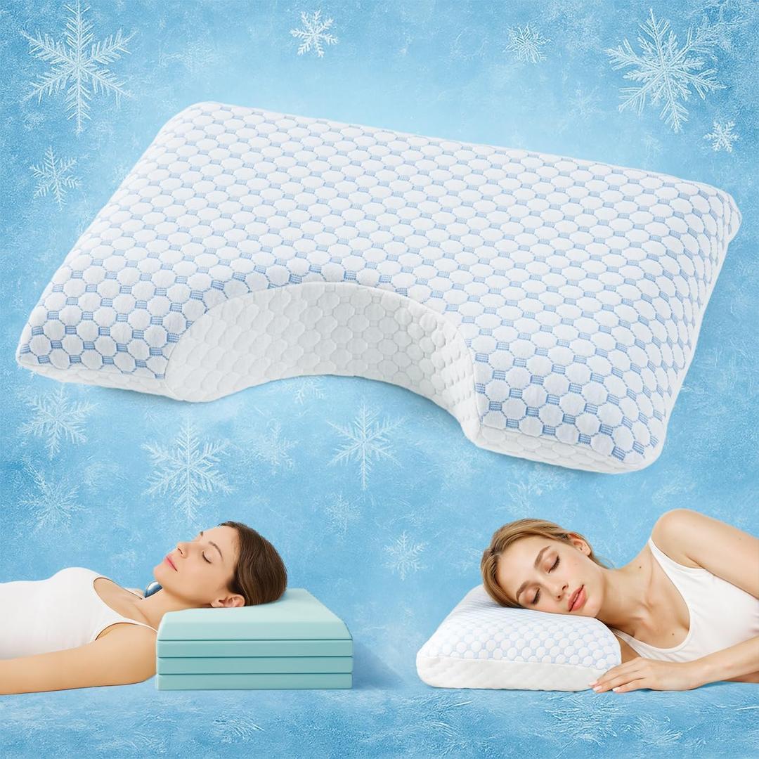 USlixury Side Sleeper Pillow - Adjustable 4 Layer Side Sleeper Pillows for Adults with Superior Support, Curved Neck Support Pillow for Side/Back Sleeper, A Cool Cover CertiPUR-US Memory Foam Pillows (White)