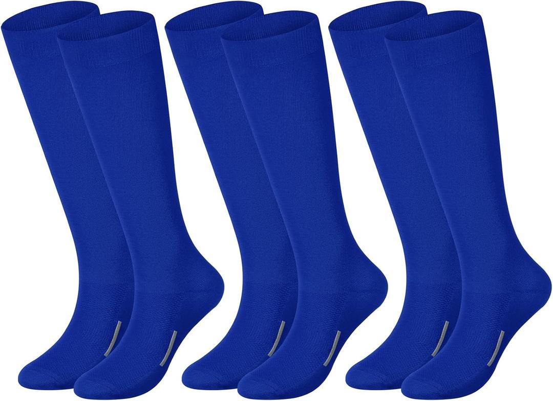 Haysandy 3 Pairs Baseball Socks Bulk Softball Sock Youth High Long Tube Soccer Football Team Boys Girls Adults Sport Sock(Blue,Large)