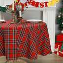 Scottish Tartan Striped Round Tablecloth 48 Inch Red Check Gingham Table Cloth Farmhouse Country Table Cover for Xmas Dining Room Kitchen Party