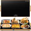 Electric Warming Tray (XL 32"x18")Food Warmers for Parties Buffet with Thermostat & Full Surface Heating, Tempered Glass Warming Mat for Food, Temperature Adjustable Gold Handles Chafing Dishes