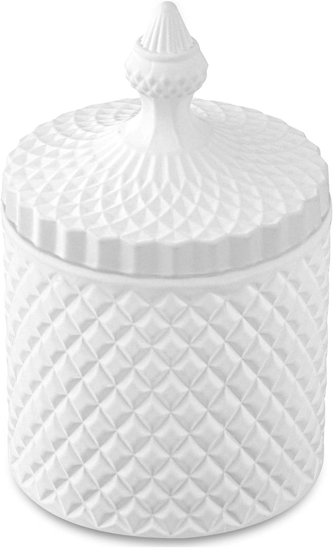 Qtip Holder Dispenser Apothecary Glass Jar - Bathroom Storage Canister for Cotton Ball, Pad, Hair Tie, Bath Salts, Floss - Vanity Organizer (White, Large)