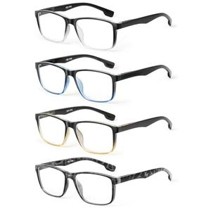 JOLISU 4 Pack Reading Glasses Men Blue Light Blocking with Spring Hinge, Anti Eyestrain/UV Large Wide Square Computer Readers (1.75)