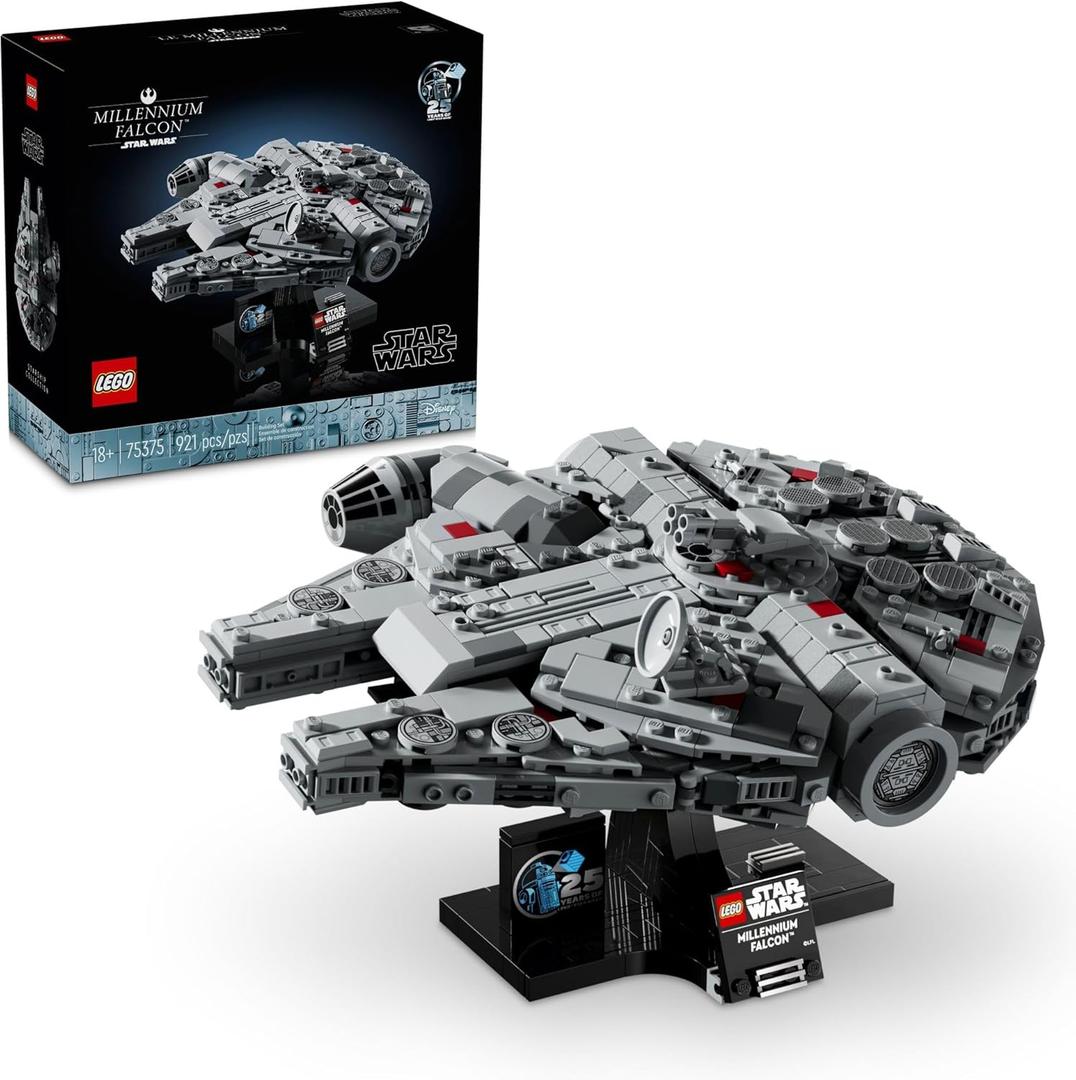 LEGO Star Wars Millennium Falcon 25th Anniversary Collectible - DIY Building Set for Adults, Men & Women, Ages 18+ - A New Hope Model with Display Stand - Star Wars Gift - 75375