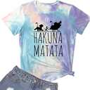 LOOKFACE Women Cute Graphic Tops Tie Dye T-Shirts Blue Purple Red, Large