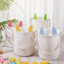 Tioncy 12 Pcs DIY Easter Bunny Baskets Sublimation Blank Rabbit Ear Bags Burlap Tote Eggs Carry Bucket Bunny Gifts Bags for Egg Hunt Party Decorations (White)