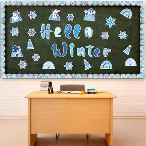 112 Pcs Winter Bulletin Board Cut Outs Hello Winter Rainbow Themed Bulletin Board Decorations Snowflake Snowman Cutouts Set Trim Borders for Kids Home School Classroom Decor
