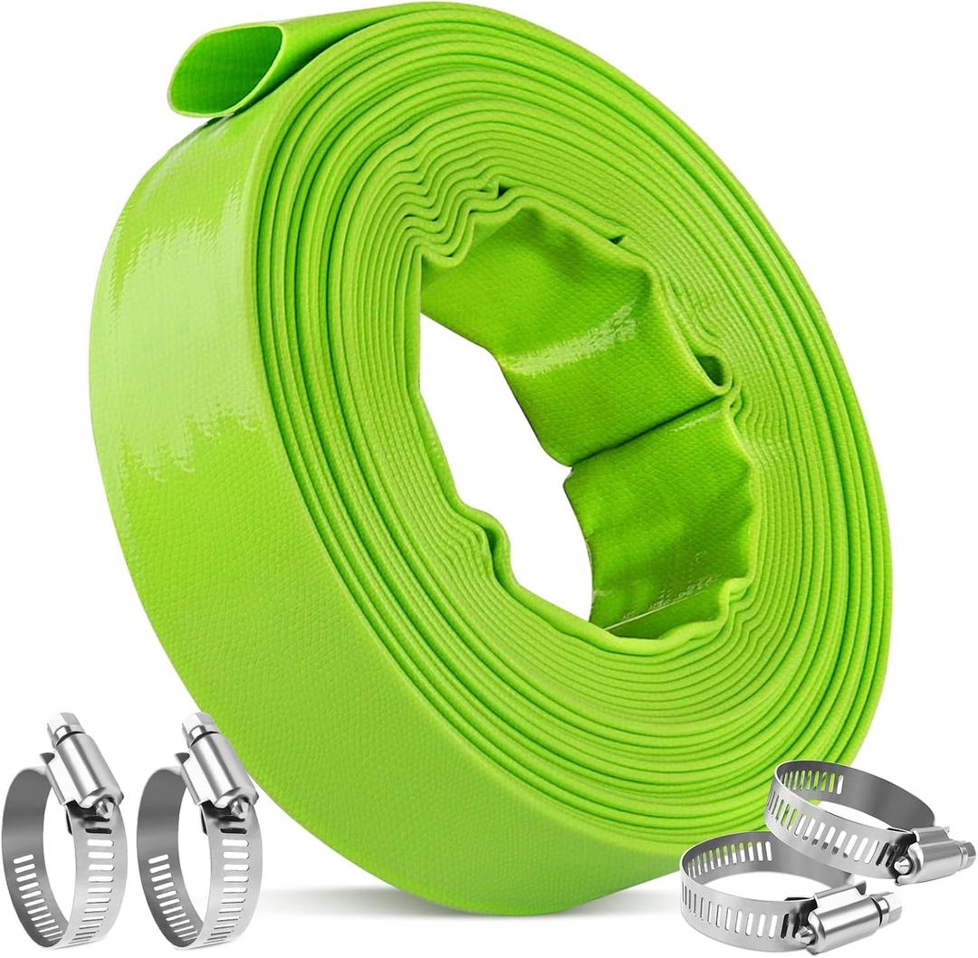 Boltigen 1-1/2'' Pool Backwash Hose, 100 Feet Heavy Duty PVC Pool Drain Hose with Clamps, Lay Flat Water Discharge Filter Pump Hose for Swimming pools, High Pressure Pool Pump Hose,  1.5" ID x 100 FT 