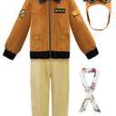 ReliBeauty Earhart Historical Costume Kids Aviator Costume for Girls with Hats, Glasses and Scarves,Yellow 140
