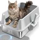 Stainless Steel Litter Box, XL Metal Litter Box with High Sides Lid, Extra Large Cat Litter Boxes for Big Cats, Anti-Urine Leakage, Non-Sticky, Easy Cleaning, Include Mat & Scoop