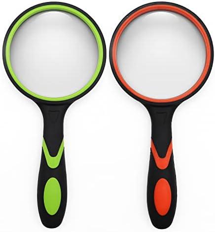 SHENGQIDZ 2 Pack 75mm 10X Handheld Magnifying Glass,Rubber Reading Magnifier for Kids Seniors, Suitable for Hobbies and Science