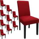 Dining Room Chair Covers Set of 10, Stretch Solid Color Parsons Chair Slipcovers Spandex Removable Washable Kitchen Chair Protector Cover for Dining Room, Hotel, Ceremony(Red)