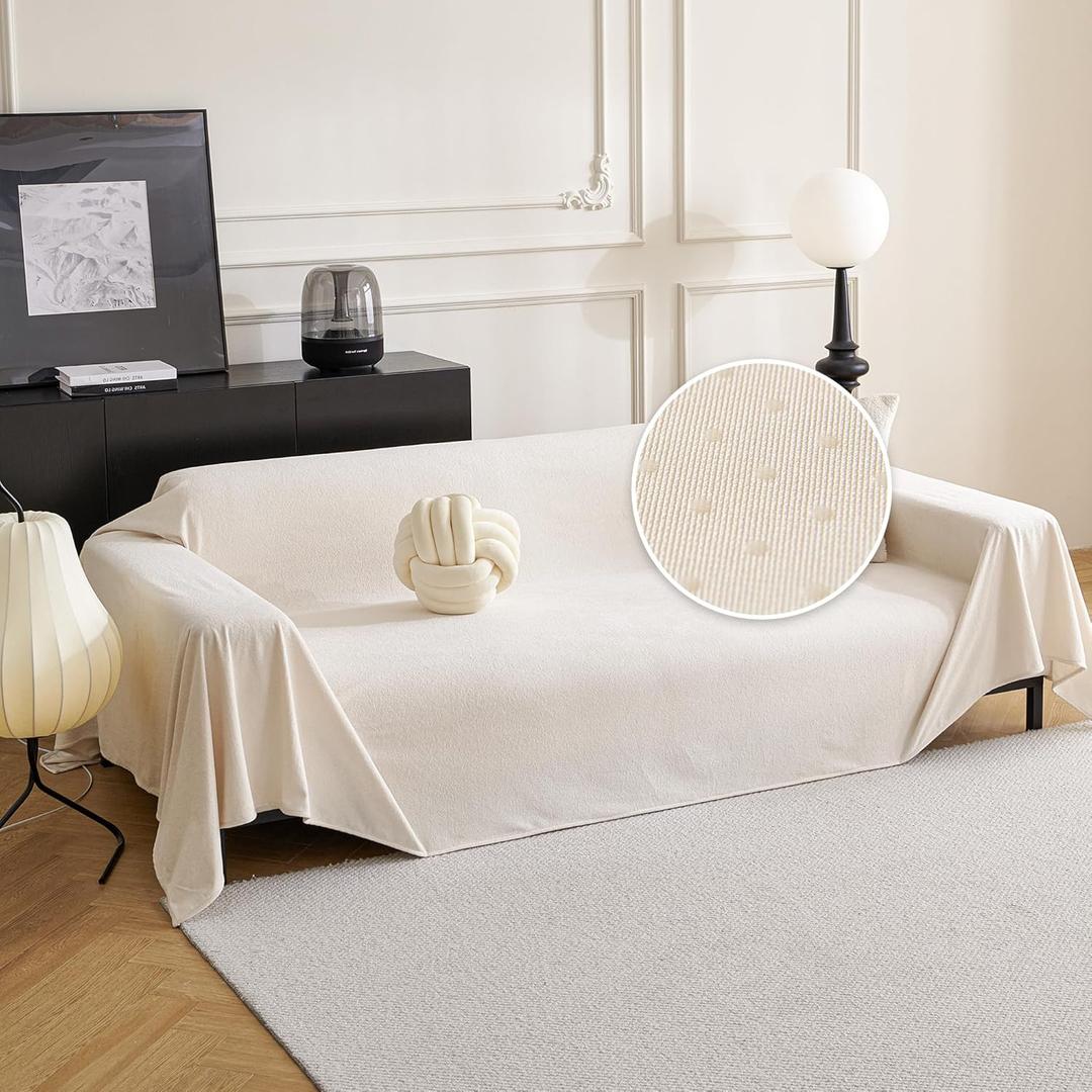 MYSKY HOME White Couch Covers for 3 Cushion Couch Sofa Pet Friendly Dog Couch Cover, Thick Durable Furniture Protector Cover, Non Slip Soft Couch Sofa Cover, Sofa Covers Washable, 71" x 118"