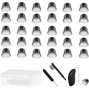 Hearing Aid Domes,Silicone Hearing Aid Domes for Resound SureFit RIC and Open Fit BTE Hearing Amplifier Ear Tips Accessories with Cleaning Tools Brush Cleaner and Carry Case