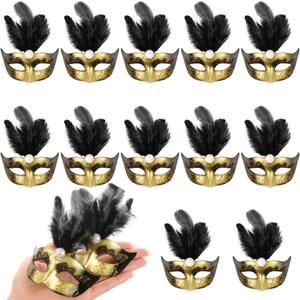 LIYDE 12PCS Mini Masks for Mardi Gras Decoration Masquerade Party Decoration Mini Decorative Masks for Table Decor/Cupcake Decor/Home Decor (Black)