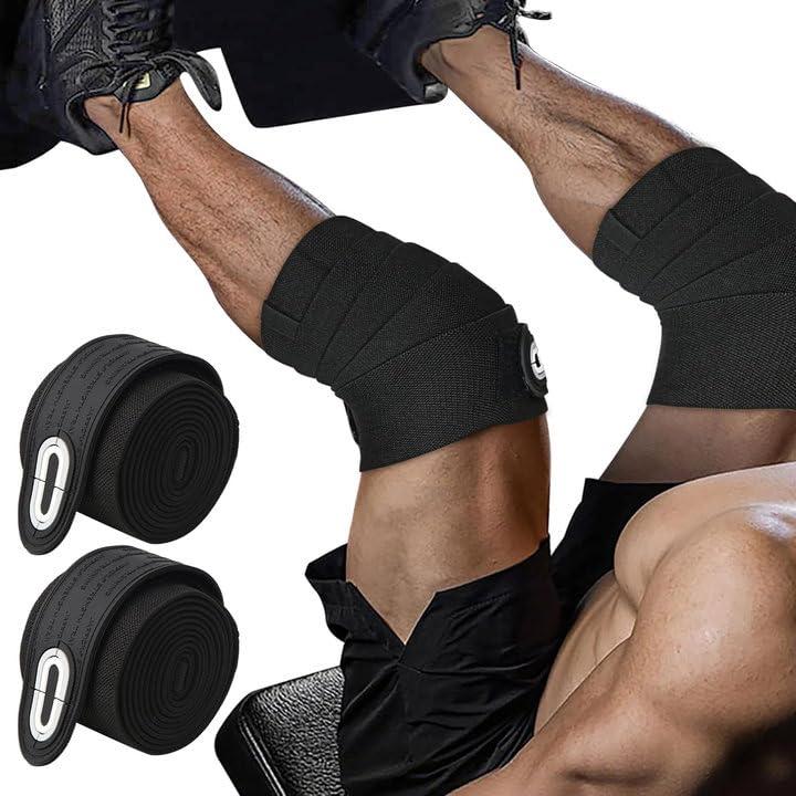 Jaffick Knee Wraps for Weightlifting (Pair)  70" Double-Layer Reinforced Compression Knee Wraps Sleeves with Strap Gym Accessories for Men & Women Powerlifting Support