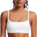 CRZ YOGA Butterluxe Adjustable Spaghetti Strap Sports Bras for Women - Scoop Neck Wireless Padded Yoga Workout Crop Top (Medium, White)