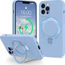 Compatible with iPhone 12 Pro Case Stand, Full Camera Protection Slim Liquid Silicone Phone Cases Fit for iPhone 12 Pro Compatible with MagSafe Magnetic Ring Kickstand Case 6.1", Light Blue