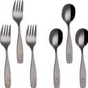 ANNOVA Kids Silverware Children's Safe Flatware Set Stainless Steel - Children Forks, Children Tablespoons, Toddler Utensils, Metal Cutlery Set for LunchBox (Black Gold, 6)