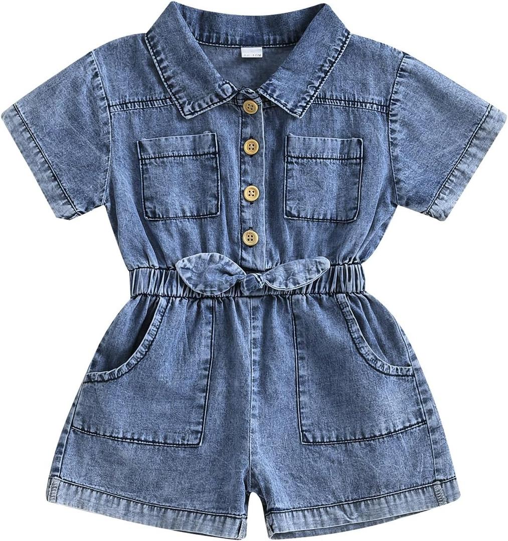 Ledy Champswiin Summer Toddler Girl Jumpsuit Shorts Little Girl Overalls Clothes Baby Jean Romper Jumpsuit One Piece Outfit (2-3T, Blue)