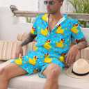 Goodstoworld Male Hawaiian Romper Fashion Zipper Slim Fit Jumpsuit with Pocket S-XXL (Blue, XXL)