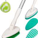 Qaestfy 4-in-1 Tub and Tile Shower Scrubber, 51'' Bathtub Cleaning Brush with Long Handle, Soft & Stiff Bristles Bathroom Scrub Brush, Non-Scratch Shower Cleaner Brush for Cleaning