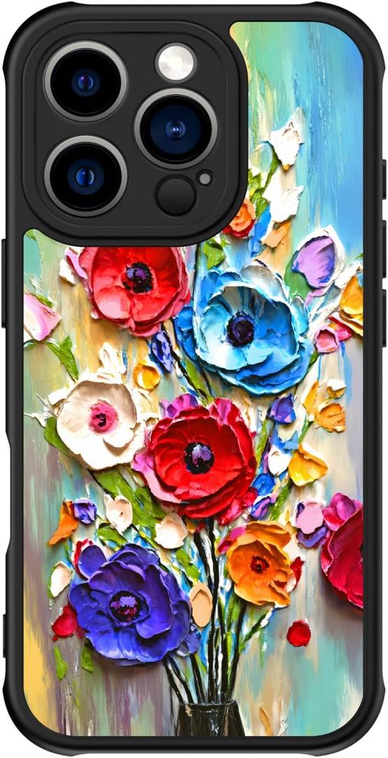 FUNMIKO Case for iPhone 16 Pro - Wireless Charging & Military-Grade Protection - Wildflower Design for Women Girls, Non-Slip Matte Cover Shock-Absorbing Corners - Abstract Flowers