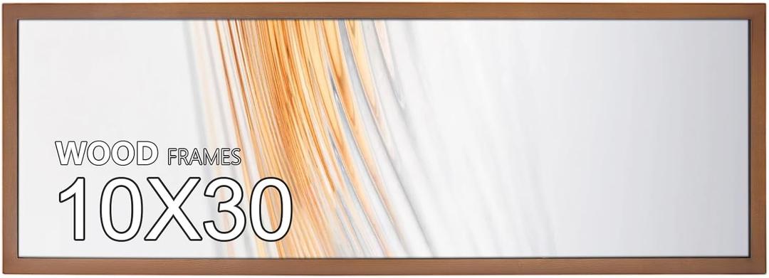 10x30 Poster Frame,30x10 Natural Soild Wood Picture Frames with Polished Plexiglass,Easy to Hang,Display Picture 10x30 for Wall Mounting Horizontally and Vertically (Brown)