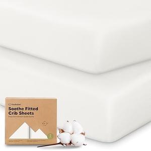 KeaBabies 2Pack Organic Crib Sheets for Boys, Girls  52x28 Fitted Crib Mattress Sheet Neutral, Breathable Jersey Cotton Cover for Baby Bed, Toddler Mattress, Soft & Cute Prints (Soft White)