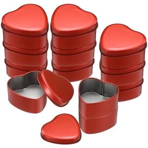 uxcell 12Pcs Heart Shaped Metal Tins Box, Empty Candy Jars with Lids, Favors Storage Containers for Valentine's Day Candles Wedding Parties Cookies Gifts, Red (7.5x7x3.5cm)