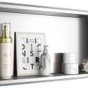 304 Stainless Steel Shower Niche, 24" X 12" No Tile Needed Recessed Wall Niche for Bathroom Storage, Space Saving Built-in Wall Niche for Bathroom, Toilet, Kitchen (Brushed Nickle)