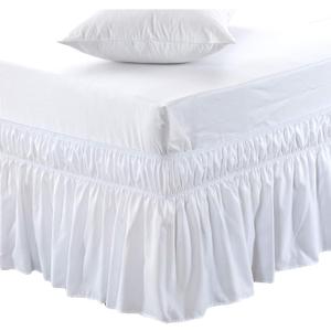MEILA Wrap Around Elastic Bed Skirt for Queen & King Beds, 16" Drop, White | Three-Side Adjustable Elastic Dust Ruffle, Ruffled Polyester Fabric, Easy to Install, Fade Resistant & Machine Washable, Size: Queen/King-16" Drop