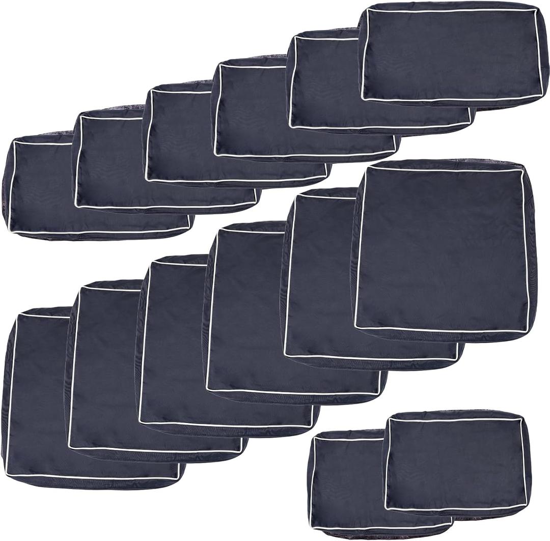 14Pcs Outdoor Patio Cushion Covers, Waterproof Replacement Slipcovers with Zipper for 6-Seat Wicker Rattan Sectional Sofa Washable Furniture Protector for Couch Set, Covers Only