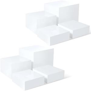 Set of 8 Acrylic Cube Display Box Risers Food Buffet Riser For Table, Retail Showcase, Catering, Cakes, Collectibles, Toys, Jewelry, Cosmetics, Crystal Decor Container, Stackable Nesting Stands - White