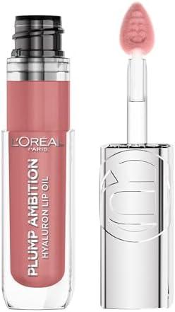 L'Oreal Paris Plump Ambition Hyaluron Lip Oil, 24 HR Lip Gloss with Hyaluronic Acid, Volumizing Formula with Glass-Like Shine, Worth It 601, 0.16 Fl Oz