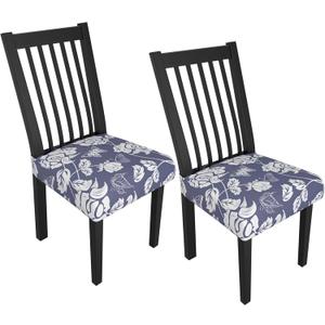 Stretch Dining Chair Seat Covers Set of 2,Dining Chair Slipcovers, Floral Printed Chair Covers,Soft Fabric Washable Upholstered Chair Seat Protector, No Rear Covers for Home Kitchen Dining Room (Light Purple Flowers + Butterflies)