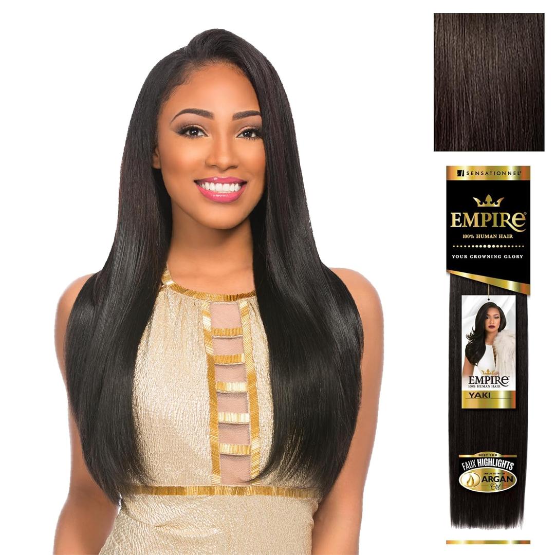 Sensationnel Empire yaki human hair - Tangle Free Weaving for Quick Weave and Sew in Styles for Faux Highlights and Fauxmiddlepart Leave Out - 1 Pack (18 inch, 2 DARKBROWN)