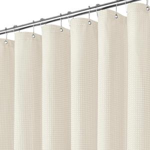 Inhousolu Fabric Shower Curtain, Waffle Weave 230 GSM Polyester, Weighted Hem, Metal Hooks Included, Water Repellent Washable, 72 x 84 Inch, Ivory