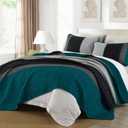 Cottolester Boho Quilt Set King Size,Striped Plaid Bedspread Coverlet Set,Peacock Blue Bedding Set Soft Microfiber Bedding Set with 2 Pillow Shams 110"x90"