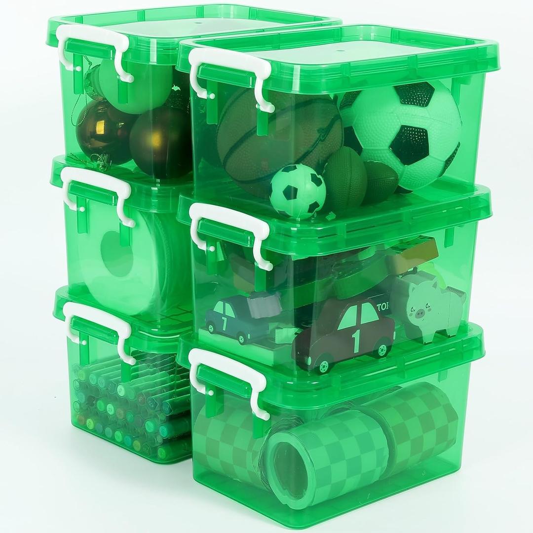 6 Pack 4 Quart Colorful Plastic Storage Bins with Lids Stackable Storage Bins with Latching Lids Handle Clear Colored Storage Organizer Bins for Home Office Pantry Containers(Green)