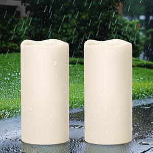 GenSwin Solar Outdoor Waterproof Flameless Candles, 8x4 Solar Rechargeable Pillar Candles, Sensor for Dusk to Dawn, for Outdoor, Lanterns, Pation Decorations(Set of 2) (Cream)
