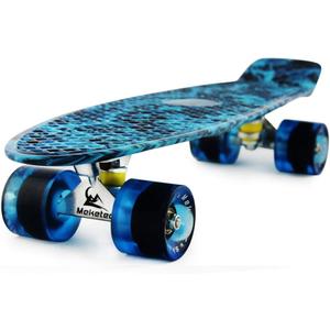 Skateboards Complete 22 Inch Mini Cruiser Retro Skateboard for Kids Boys Youths Beginners (Blue Flame)