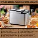 Briskind Bread Maker Machine with Ceramic Nonstick Pan, 19 Menus, 2 Pound Stainless Steel Breadmaker with Glass Touch Panel, Gluten Free, Sourdough Starter, Custom Setting, 3 Loaf Sizes & Crust Colors