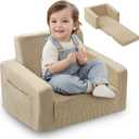 Toddle & Kids Chair,2-in-1 Soft Toddler Couches that Fold Out, Toddler Chairs Comfy 1-3 Years Old, Convertible Sofa to Lounge, Beige