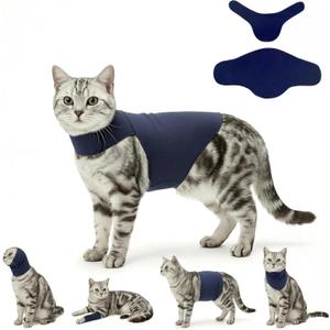 DAJIDALI® Dog & Cat Anxiety Vest & Spay Recovery Suit – Silent Adjustable Calming Wrap for Surgery & Thunderstorms – 2-Piece Cone & Recovery Onesie Alternative (XS, Dark Blue)