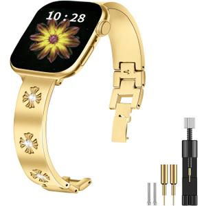 JOYOZY Metal Band Compatible with Apple Watch Band 38mm 40mm 41mm 42mm 44mm 45mm 49mm Fancy Luxury Strap with Sparkle Diamond, Dressy iWatch Bracelet, Cute Daisy Band for Women